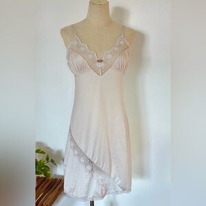 Lace Trim Satin Slip Dress with rose embellishment